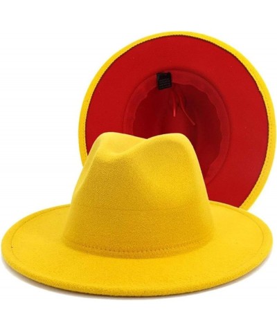 Fedora Hat Women's Patch Men's Panama Fedora Party Wedding Jazz Hat Yellow and Red $18.69 Fedoras