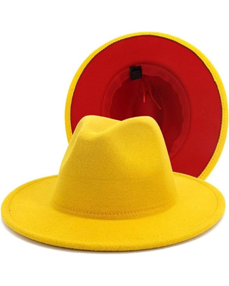 Fedora Hat Women's Patch Men's Panama Fedora Party Wedding Jazz Hat Yellow and Red $18.69 Fedoras