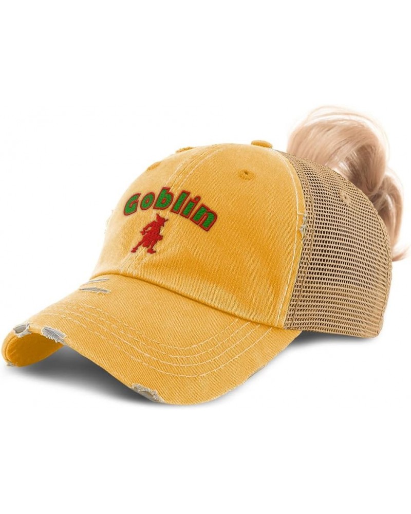 Custom Womens Ponytail Cap Goblin Mythical Creatures Creature Cotton Fairy Distressed Trucker Hat Mustard Design Only $12.71 ...