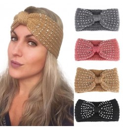 Knitted Headband,Winter Warmer Ear Turban Women Crochet Bowknot Rhinestone Hairband Headwrap Hair Accessories (Style C, White...