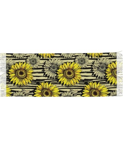 Bees Sunflower Print Fringed Scarf, Soft And Warm Faux Cashmere Scarf, Ideal Gift For Fashion Accessories Bees Sunflower $15....