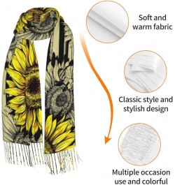 Bees Sunflower Print Fringed Scarf, Soft And Warm Faux Cashmere Scarf, Ideal Gift For Fashion Accessories Bees Sunflower $15....