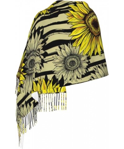 Bees Sunflower Print Fringed Scarf, Soft And Warm Faux Cashmere Scarf, Ideal Gift For Fashion Accessories Bees Sunflower $15....