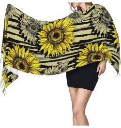 Bees Sunflower Print Fringed Scarf, Soft And Warm Faux Cashmere Scarf, Ideal Gift For Fashion Accessories Bees Sunflower $15....