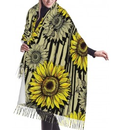 Bees Sunflower Print Fringed Scarf, Soft And Warm Faux Cashmere Scarf, Ideal Gift For Fashion Accessories Bees Sunflower $15....