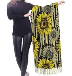 Bees Sunflower Print Fringed Scarf, Soft And Warm Faux Cashmere Scarf, Ideal Gift For Fashion Accessories Bees Sunflower $15....