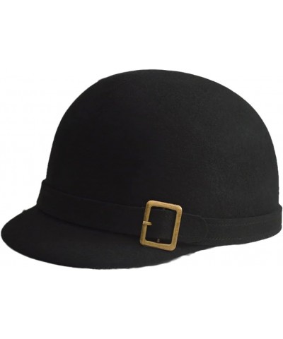 100% Wool Felt Fedora Hat for Equestrian Cap Flat Brim Floppy Winter Hats Knight Top Caps Black $49.76 Fedoras