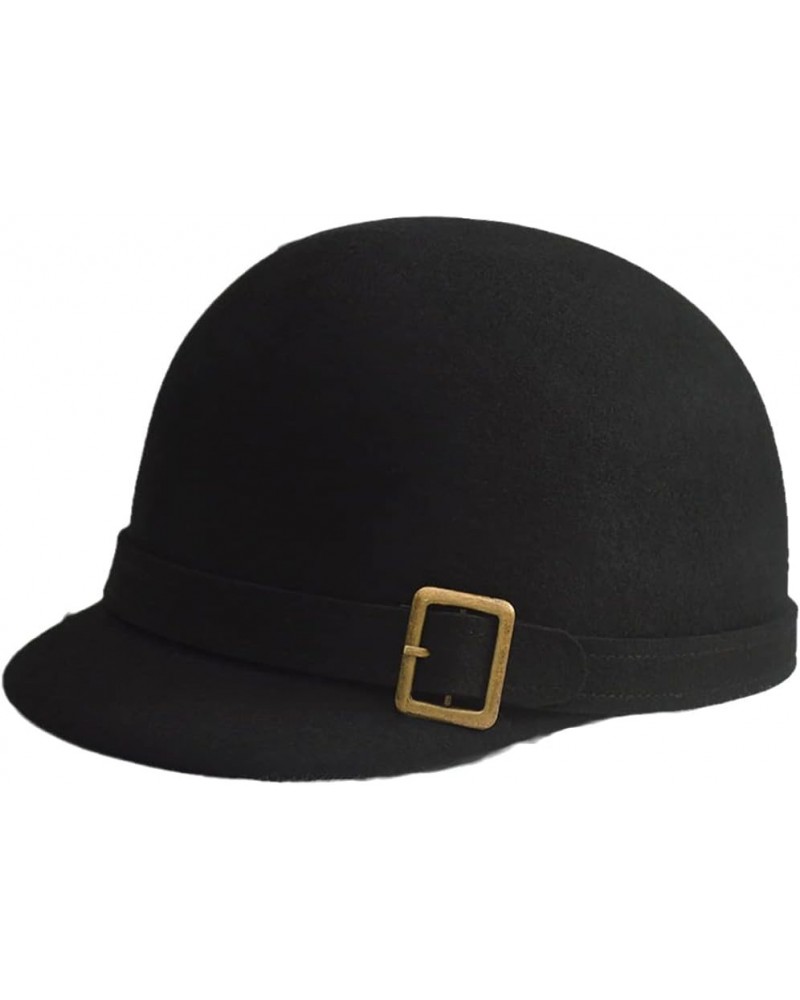 100% Wool Felt Fedora Hat for Equestrian Cap Flat Brim Floppy Winter Hats Knight Top Caps Black $49.76 Fedoras