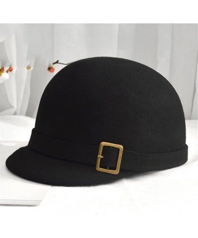 100% Wool Felt Fedora Hat for Equestrian Cap Flat Brim Floppy Winter Hats Knight Top Caps Black $49.76 Fedoras