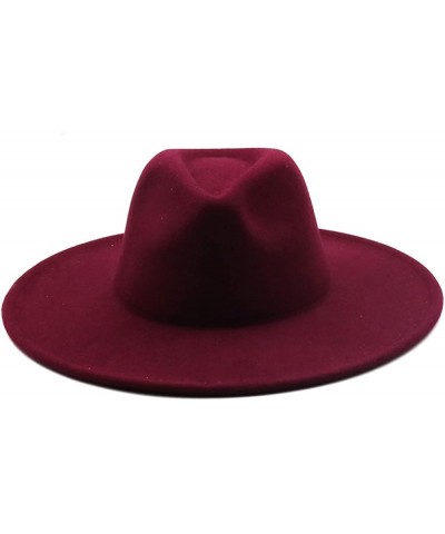 Winter Wool Solid Classic Fedoras Cap Men Women Panama Jazz Hat Wide Brim Big Fedoras 56-58CM Wine Red $26.58 Fedoras