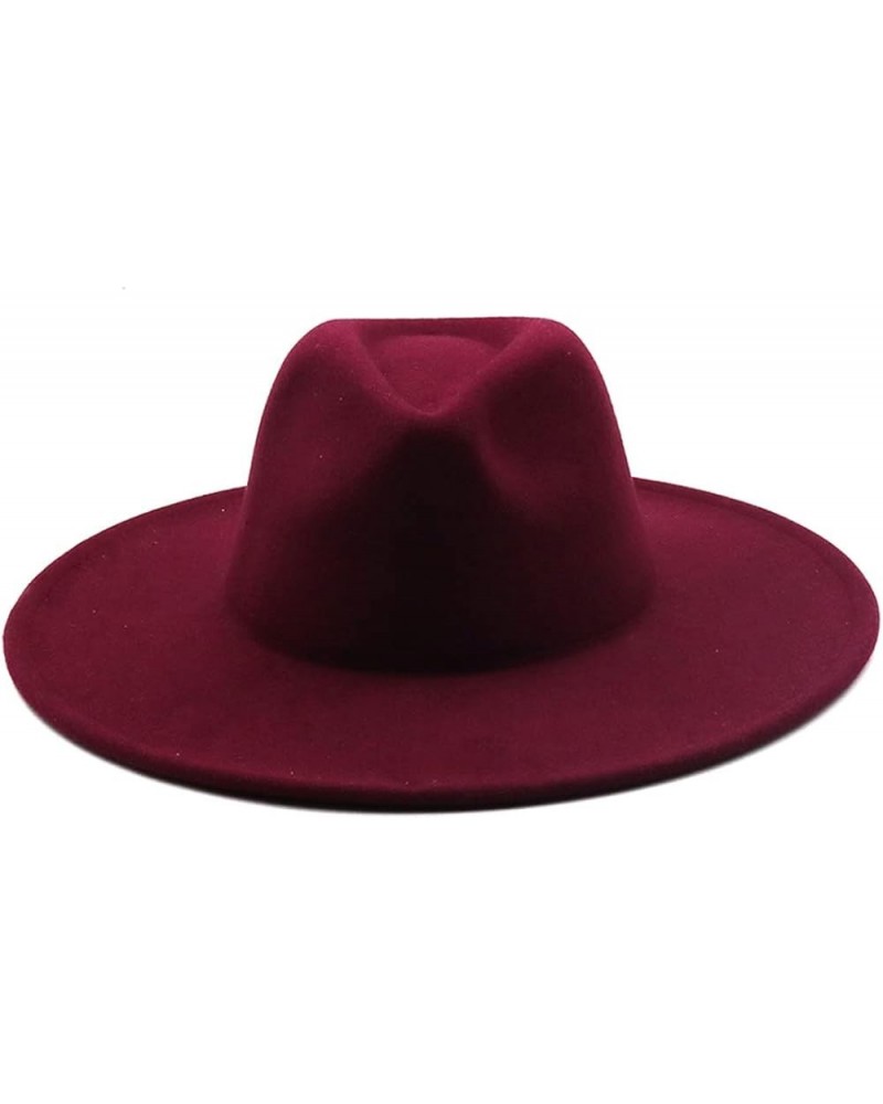 Winter Wool Solid Classic Fedoras Cap Men Women Panama Jazz Hat Wide Brim Big Fedoras 56-58CM Wine Red $26.58 Fedoras