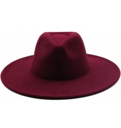 Winter Wool Solid Classic Fedoras Cap Men Women Panama Jazz Hat Wide Brim Big Fedoras 56-58CM Wine Red $26.58 Fedoras