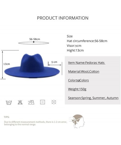 Winter Wool Solid Classic Fedoras Cap Men Women Panama Jazz Hat Wide Brim Big Fedoras 56-58CM Wine Red $26.58 Fedoras