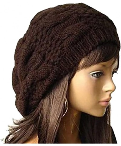 Womens Knit Beret Hat Winter Slouchy Beanie Crochet Beanie Hat Warm Knitted Hat Ladies Cold Weather Hat Brown 54-60cm head ci...