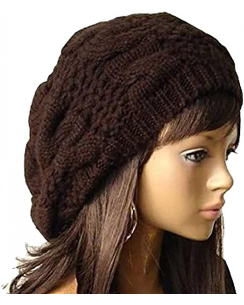 Womens Knit Beret Hat Winter Slouchy Beanie Crochet Beanie Hat Warm Knitted Hat Ladies Cold Weather Hat Brown 54-60cm head ci...