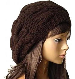 Womens Knit Beret Hat Winter Slouchy Beanie Crochet Beanie Hat Warm Knitted Hat Ladies Cold Weather Hat Brown 54-60cm head ci...