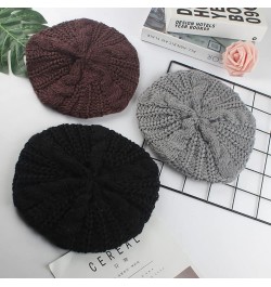 Womens Knit Beret Hat Winter Slouchy Beanie Crochet Beanie Hat Warm Knitted Hat Ladies Cold Weather Hat Brown 54-60cm head ci...