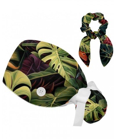 Scrub Hat Tropical Plants Adjustable Working Cap with Button Bow Hair Scrunchies for Women Color 5 $10.06 Skullies & Beanies