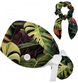 Scrub Hat Tropical Plants Adjustable Working Cap with Button Bow Hair Scrunchies for Women Color 5 $10.06 Skullies & Beanies