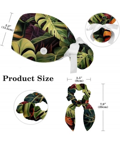 Scrub Hat Tropical Plants Adjustable Working Cap with Button Bow Hair Scrunchies for Women Color 5 $10.06 Skullies & Beanies