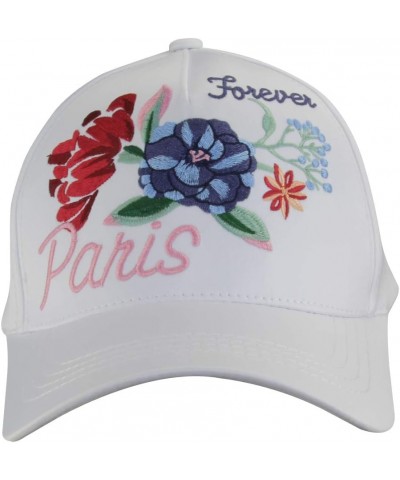 Women's Vintage Paris Rose Shiny Baseball Hat Cap White $9.87 Baseball Caps