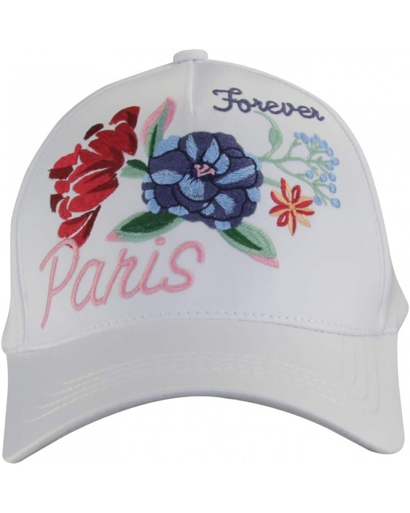 Women's Vintage Paris Rose Shiny Baseball Hat Cap White $9.87 Baseball Caps