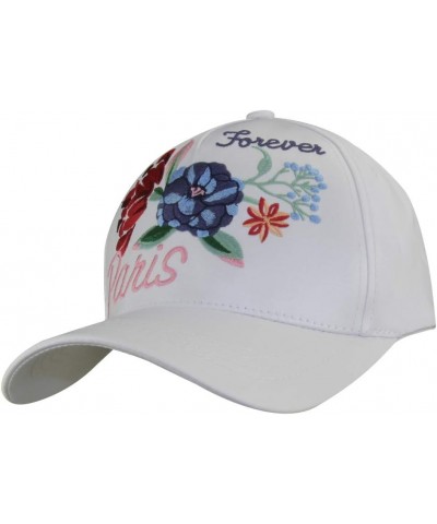 Women's Vintage Paris Rose Shiny Baseball Hat Cap White $9.87 Baseball Caps