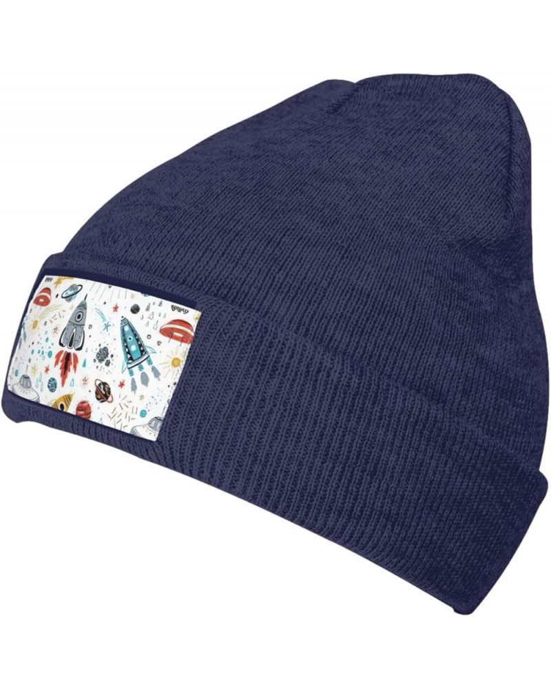 Multifunction Cartoon Rockets Print Knitted Hat Gifts Outdoor Daily Unisexn Beanie Soft Warm,Elastic Navy Blue $10.56 Skullie...