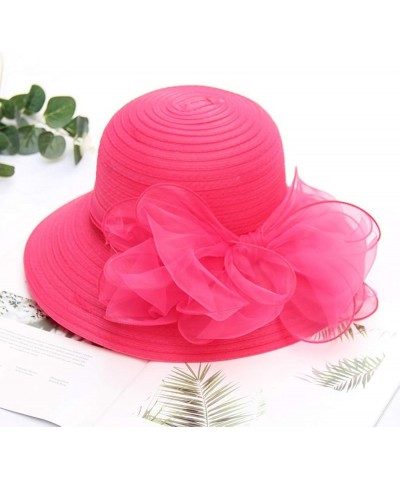 Women's Church Fascinator Bridal Tea Party Wedding Hat Marching Band Hats for Women J-hot Pink $8.78 Rain Hats