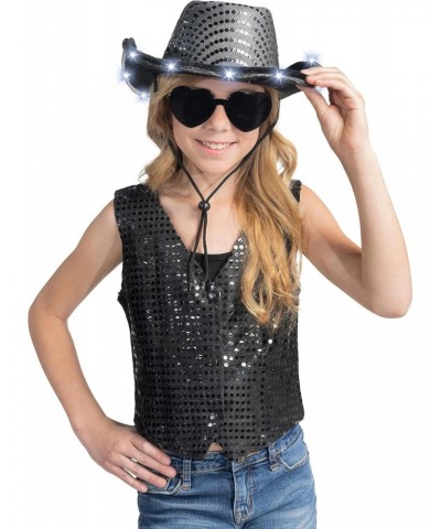 Black Sequin Light-Up Cowboy Hat with Glasses for Women Girls, LED Sparkly Space Cowgirl Hat for Party, Halloween Costume Acc...