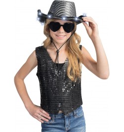 Black Sequin Light-Up Cowboy Hat with Glasses for Women Girls, LED Sparkly Space Cowgirl Hat for Party, Halloween Costume Acc...