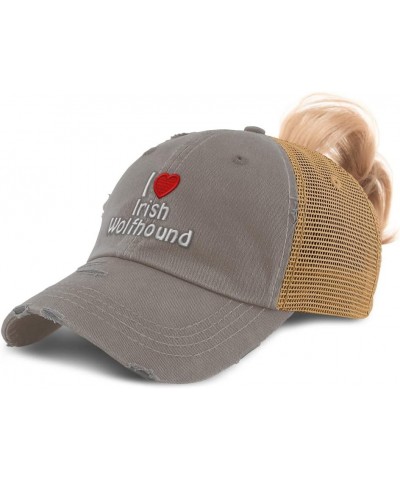 Womens Ponytail Cap I (Love) Irish Wolfhound Red Heart Pet Lovers Dog Cotton Grey Tan Design Only $14.27 Baseball Caps