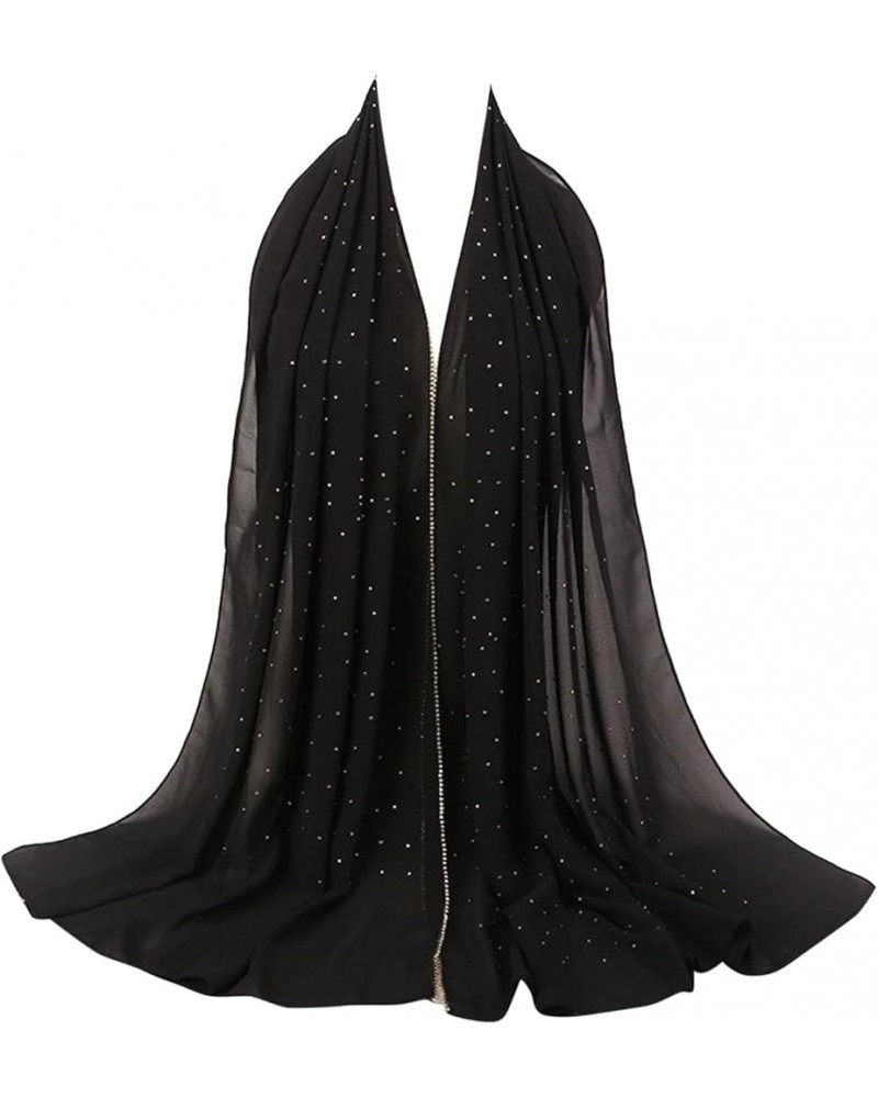 Women's Soft Chiffon Diamond Headscarf Spring Summer Long Shawl Muslim Hijab Stripe Scarf Black $8.41 Scarves