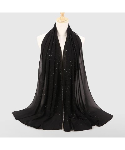 Women's Soft Chiffon Diamond Headscarf Spring Summer Long Shawl Muslim Hijab Stripe Scarf Black $8.41 Scarves