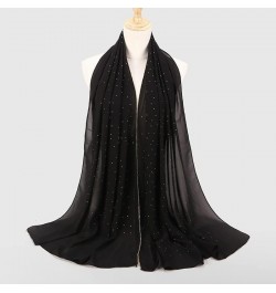 Women's Soft Chiffon Diamond Headscarf Spring Summer Long Shawl Muslim Hijab Stripe Scarf Black $8.41 Scarves