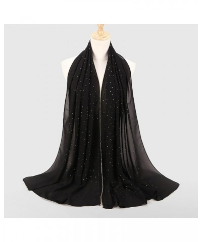 Women's Soft Chiffon Diamond Headscarf Spring Summer Long Shawl Muslim Hijab Stripe Scarf Black $8.41 Scarves