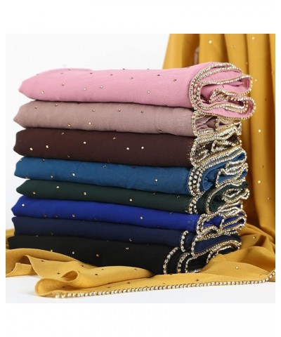 Women's Soft Chiffon Diamond Headscarf Spring Summer Long Shawl Muslim Hijab Stripe Scarf Black $8.41 Scarves