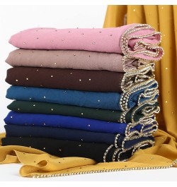 Women's Soft Chiffon Diamond Headscarf Spring Summer Long Shawl Muslim Hijab Stripe Scarf Black $8.41 Scarves