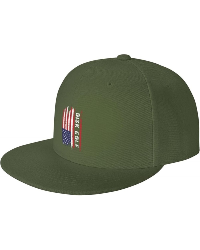 American Flag Disk Golf Snapback Hats for Men Baseball Cap Trucker Hat Flat Brim Hats Moss Green $11.42 Baseball Caps