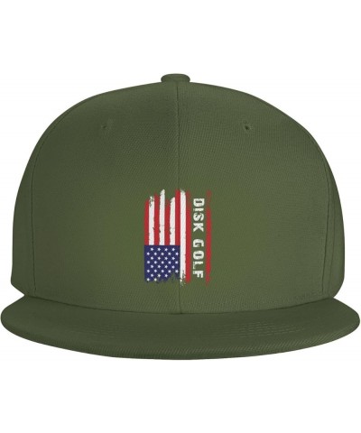 American Flag Disk Golf Snapback Hats for Men Baseball Cap Trucker Hat Flat Brim Hats Moss Green $11.42 Baseball Caps