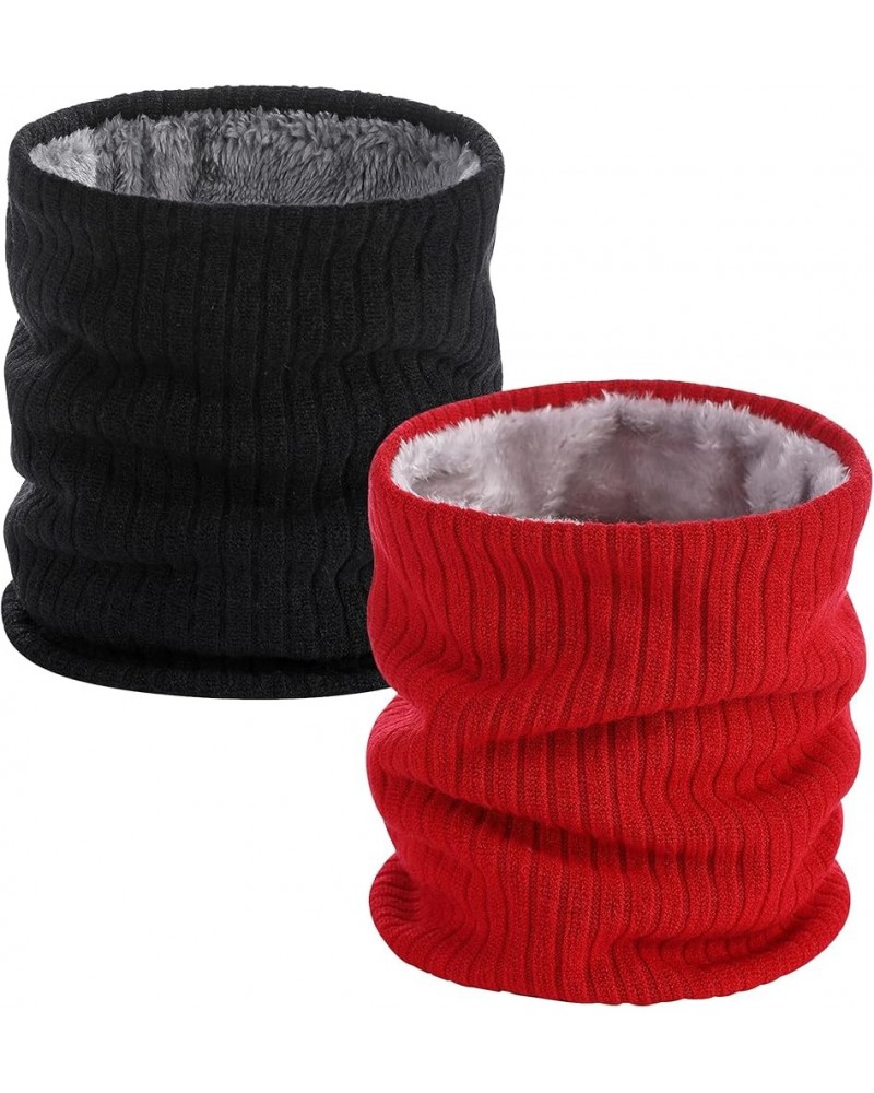 Winter Knitted Neck Gaiter,Men Women Neck Warmer Windproof Ski Face Scarf for Cold Weather Outdoor Sports Redandblack 2 Pack ...