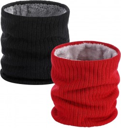 Winter Knitted Neck Gaiter,Men Women Neck Warmer Windproof Ski Face Scarf for Cold Weather Outdoor Sports Redandblack 2 Pack ...