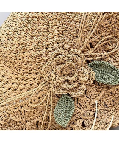 Elegant Crochet Straw Hat with Ruffle Detail Womens Summer Beach Foldable UV Protection Sun Hat Khaki $11.60 Sun Hats