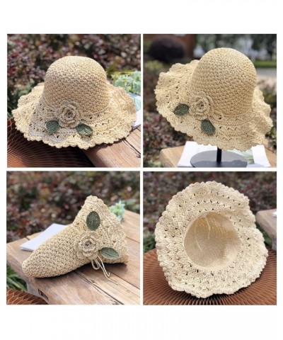 Elegant Crochet Straw Hat with Ruffle Detail Womens Summer Beach Foldable UV Protection Sun Hat Khaki $11.60 Sun Hats