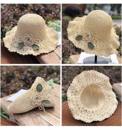 Elegant Crochet Straw Hat with Ruffle Detail Womens Summer Beach Foldable UV Protection Sun Hat Khaki $11.60 Sun Hats