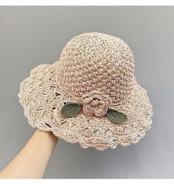 Elegant Crochet Straw Hat with Ruffle Detail Womens Summer Beach Foldable UV Protection Sun Hat Khaki $11.60 Sun Hats