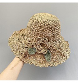 Elegant Crochet Straw Hat with Ruffle Detail Womens Summer Beach Foldable UV Protection Sun Hat Khaki $11.60 Sun Hats