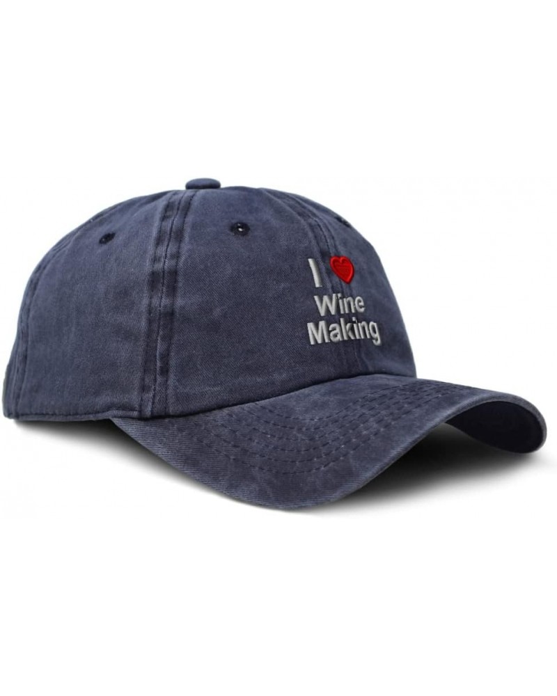 Custom Soft Washed Baseball Cap I (Love) Wine Making Red Heart Hobbies Lovers Navy Design Only $12.40 Baseball Caps