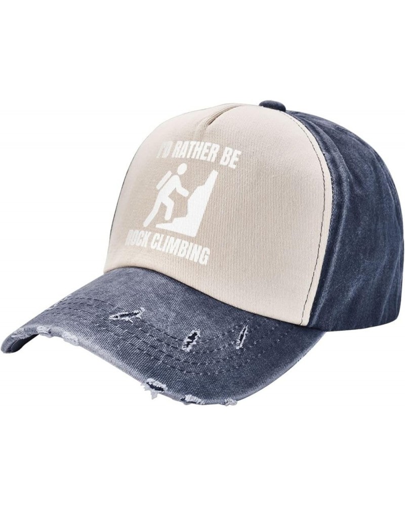 I'd Rather Be Rock Climbing Outdoor Adult Washed Baseball Cap, Cowboy Hat, Travel Hat Sandwich Cap Navy Blue $17.38 Cowboy Hats