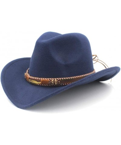 Men's Women's Wool Western Cowboy Hat with Punk Belt Pop Wide Brim Jazz Hat Sombrero Hat Church Hat Size 56-58CM Dark Blue $1...